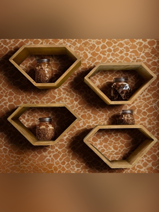 Other - Set of 4 Solid Wood Diamond Wall Shelves | Mid-Century / Boho Decor